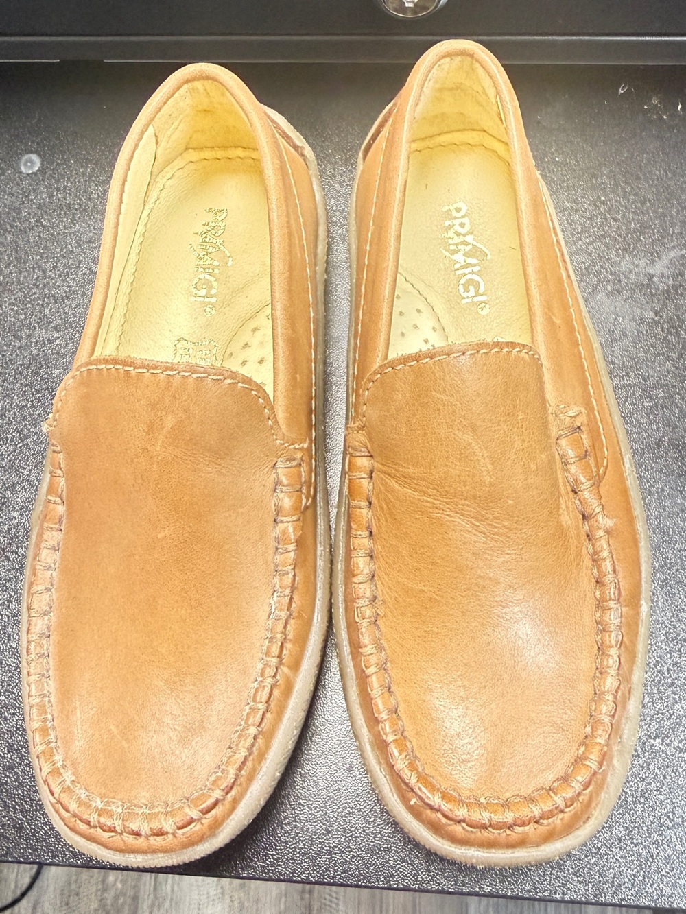 Vera Pelle Men's Light Brown Leather Slip-On Moccasins